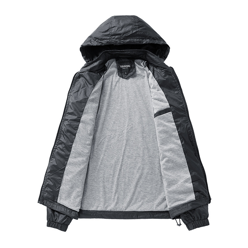 Cross-Border Spring and Autumn Thin Jacket for Men, Single-Layer Trendy Brand Hooded Windbreaker, Outdoor Breathable Street Style American Men's Jacket