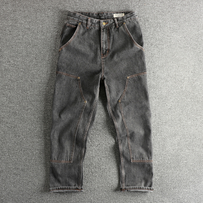 High-Quality Counter Goods Workwear Design Men's Logging Jeans Washed and Distressed Trendyy Straight Tapered Pants