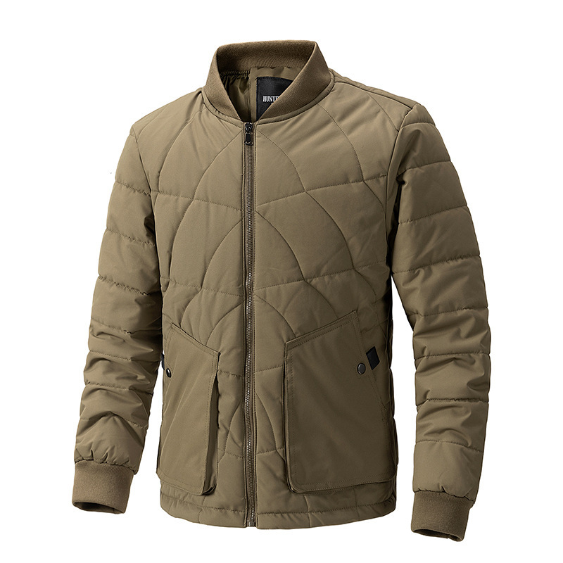 Cross-Border Stand-Up Collar Plus Velvet Plaid Cotton Outwear Men's Thick Warm Outwear Casual Trendy Jacket Men's Korean Style Clothes Autumn and Winter Men's