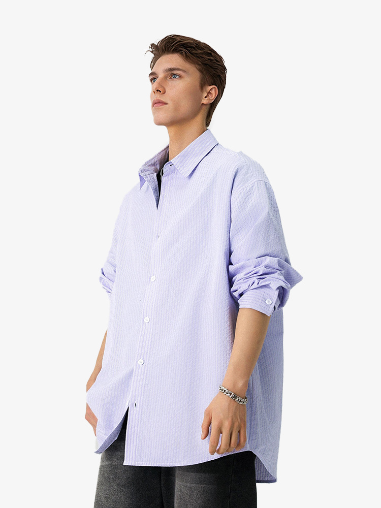 GorgeousBen Men’s Loose Fit Striped Windproof Shirt, Lightweight Wrinkle-Free Casual Long Sleeve Top for Spring Autumn, Sizes S-2XL