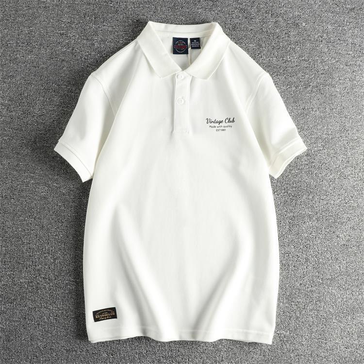 280G pearl cotton fabric British retro trend men's polo shirt stiff youth lapel short sleeve T-shirt