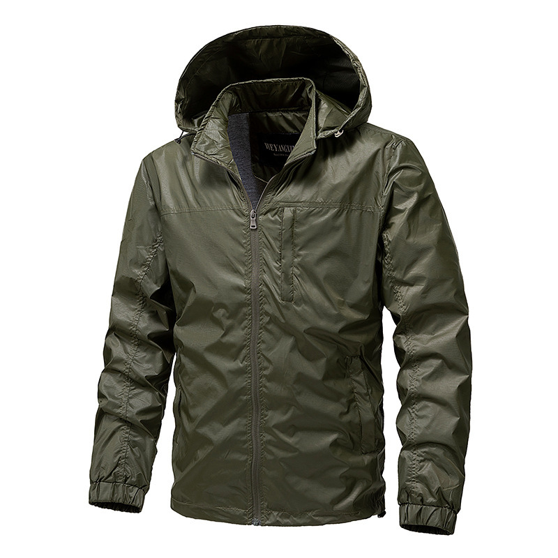 Cross-Border Spring and Autumn Thin Jacket for Men, Single-Layer Trendy Brand Hooded Windbreaker, Outdoor Breathable Street Style American Men's Jacket