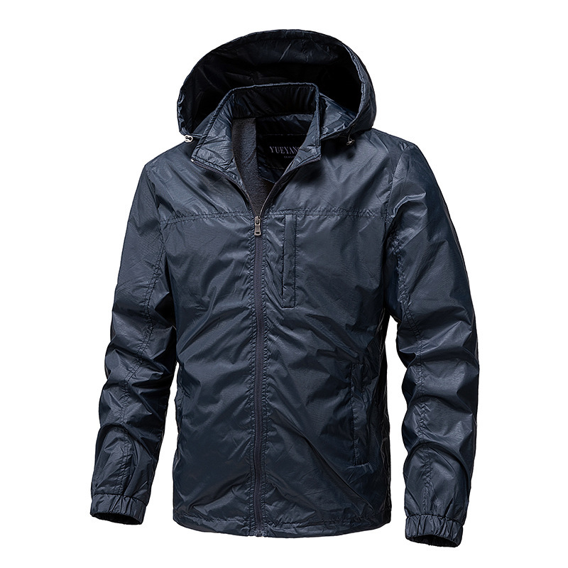 Cross-Border Spring and Autumn Thin Jacket for Men, Single-Layer Trendy Brand Hooded Windbreaker, Outdoor Breathable Street Style American Men's Jacket