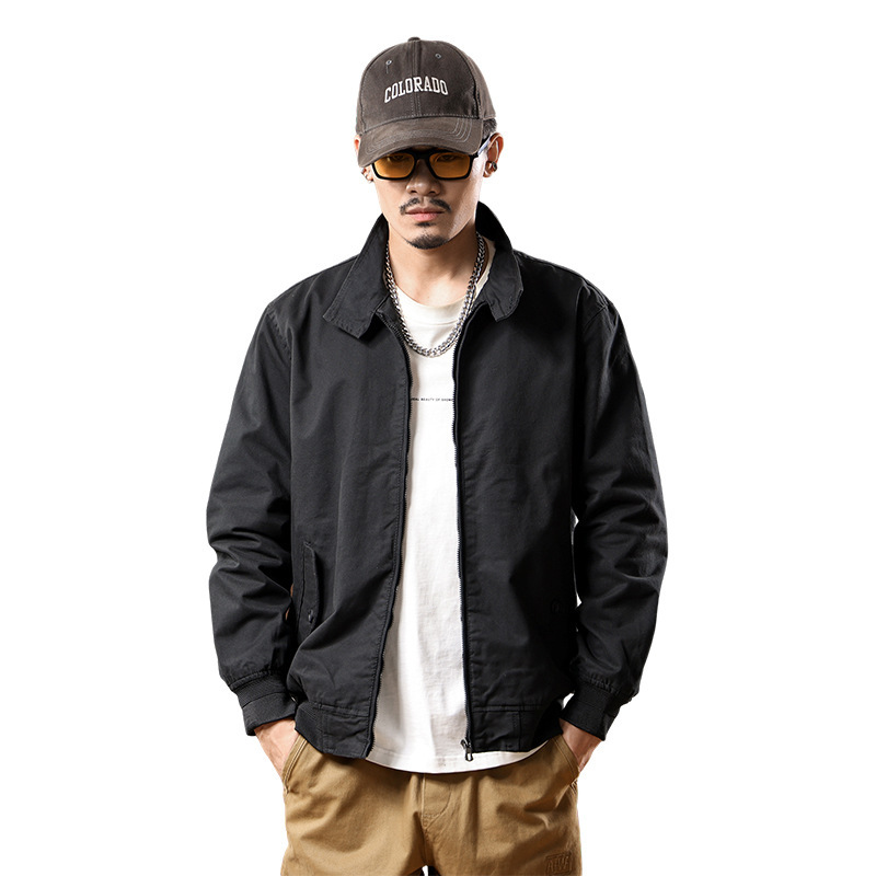 American retro Harrington jacket men's spring and autumn pure cotton washed overalls jacket loose lapel casual top