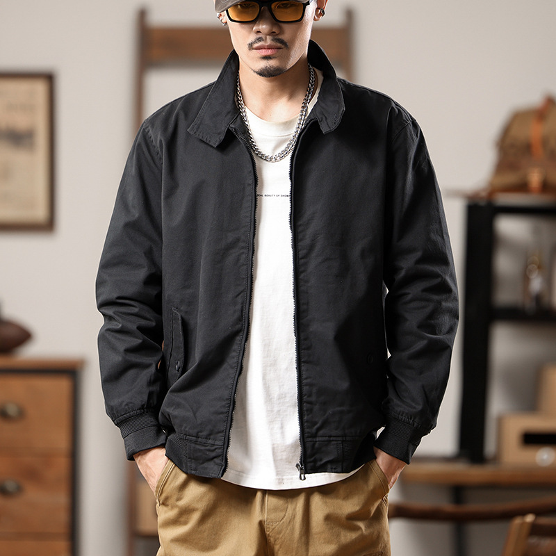 American retro Harrington jacket men's spring and autumn pure cotton washed overalls jacket loose lapel casual top