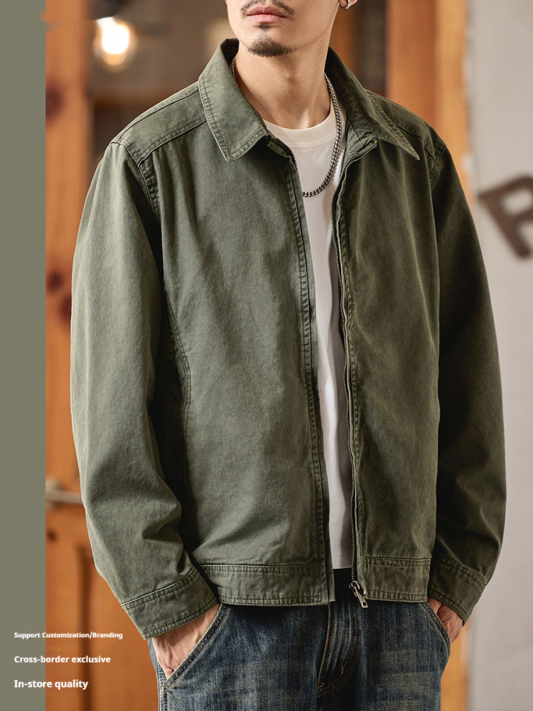 Retro worn looking washed-out workwear jacket men's loose lapels casual jacket spring and autumn solid color versatile top