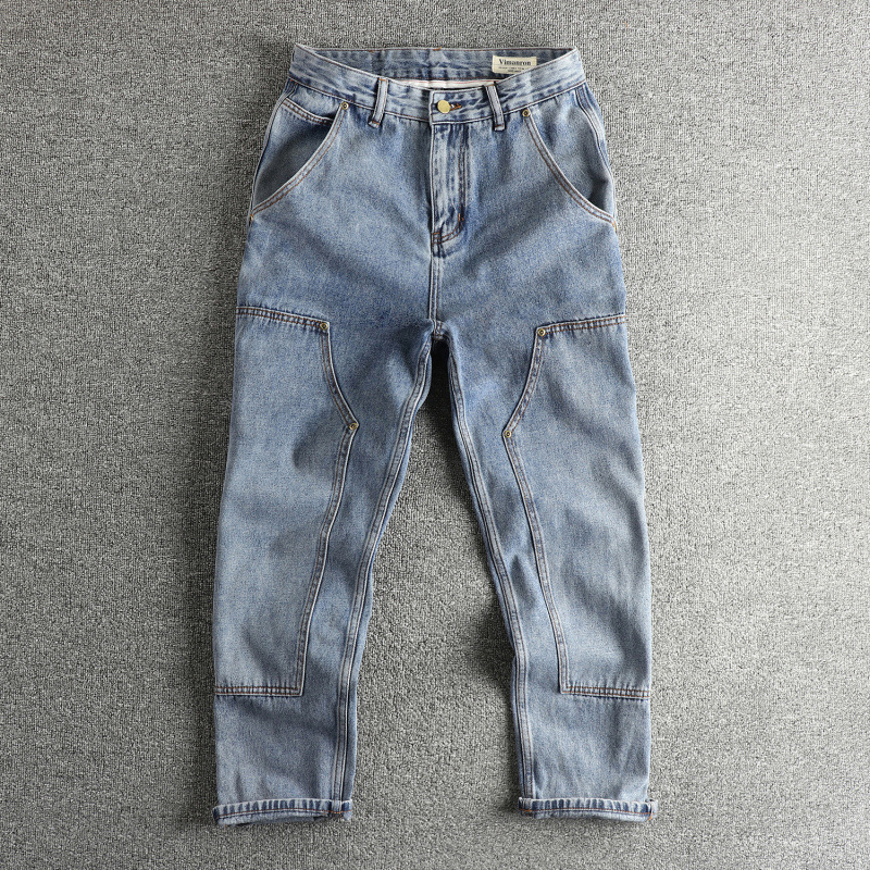 High-Quality Counter Goods Workwear Design Men's Logging Jeans Washed and Distressed Trendyy Straight Tapered Pants