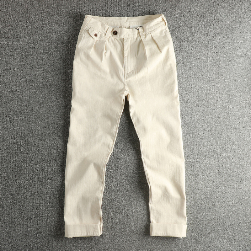 Fishbone Pattern Woven Cotton Fabric Pleated Design Retro Trendy Men's Casual Pants Loose Straight Trendy Cargo Pants