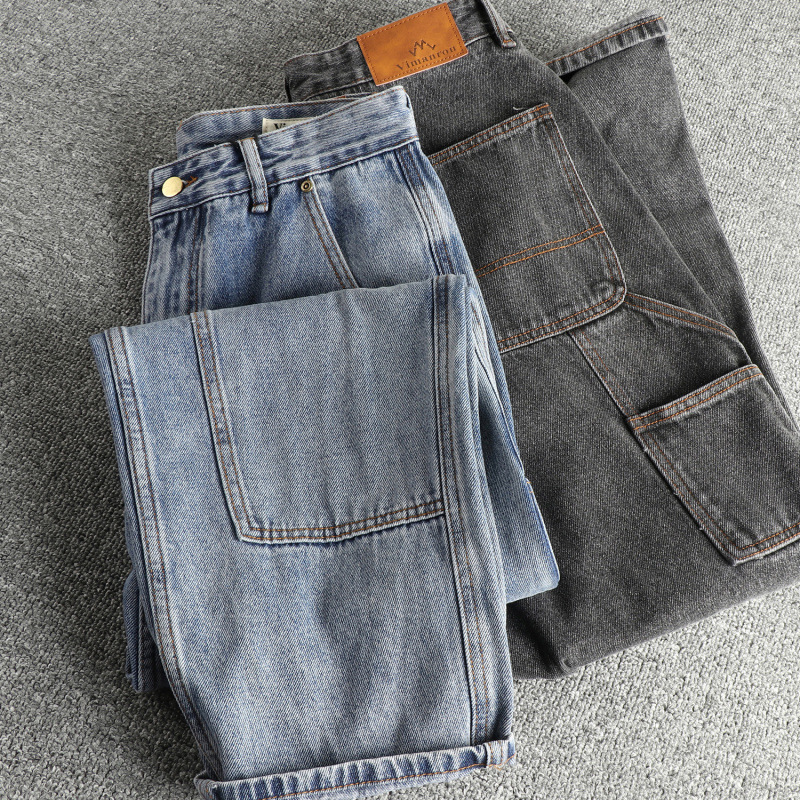 High-Quality Counter Goods Workwear Design Men's Logging Jeans Washed and Distressed Trendyy Straight Tapered Pants