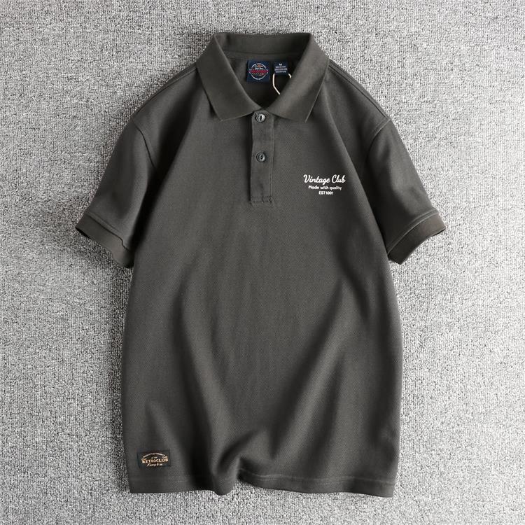 280G pearl cotton fabric British retro trend men's polo shirt stiff youth lapel short sleeve T-shirt