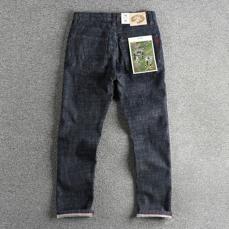Heavy 14oz Slub Khmer American Style Vintage Red Ear Jeans Men's Desizing Cattle Raising Youth Small Straight Pants