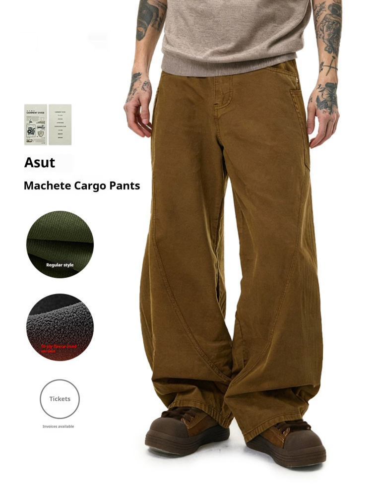 GorgeousBen Men’s 100% Cotton American Vintage Wide Leg Cargo Pants, Loose Baggy Fit Casual Streetwear Trousers for Spring Autumn, Sizes S-XXL