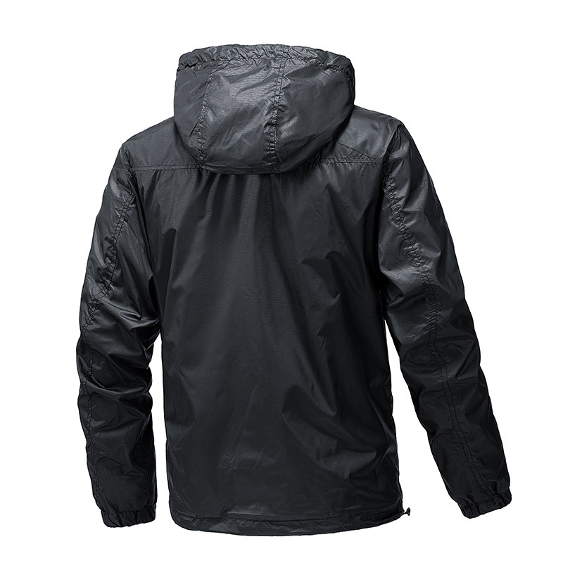 Cross-Border Spring and Autumn Thin Jacket for Men, Single-Layer Trendy Brand Hooded Windbreaker, Outdoor Breathable Street Style American Men's Jacket