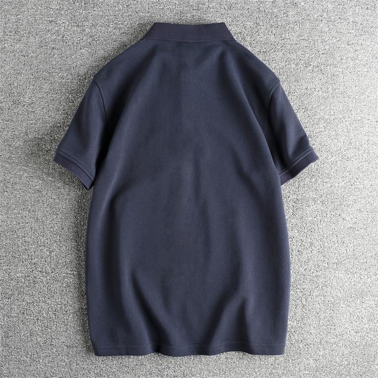 280G pearl cotton fabric British retro trend men's polo shirt stiff youth lapel short sleeve T-shirt