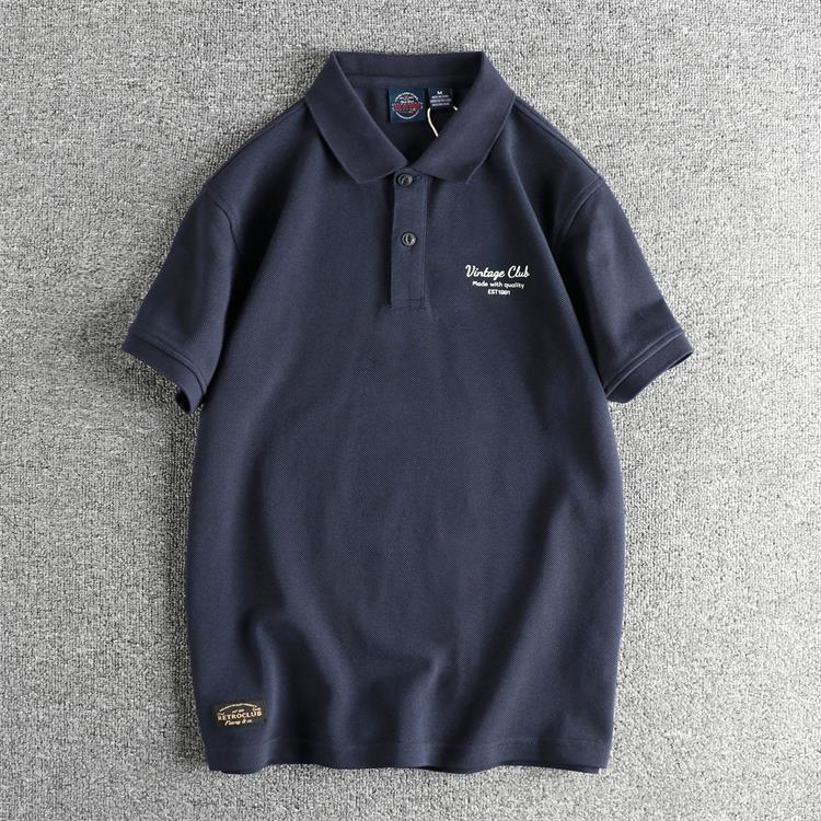 280G pearl cotton fabric British retro trend men's polo shirt stiff youth lapel short sleeve T-shirt