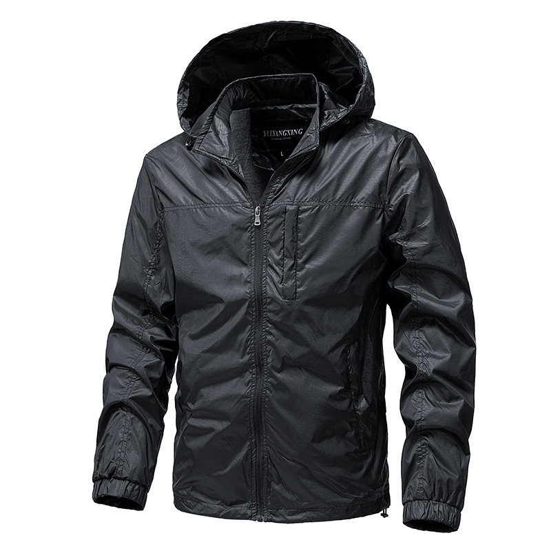 Cross-Border Spring and Autumn Thin Jacket for Men, Single-Layer Trendy Brand Hooded Windbreaker, Outdoor Breathable Street Style American Men's Jacket