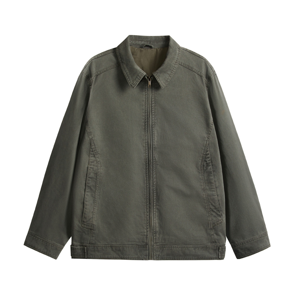 Retro worn looking washed-out workwear jacket men's loose lapels casual jacket spring and autumn solid color versatile top