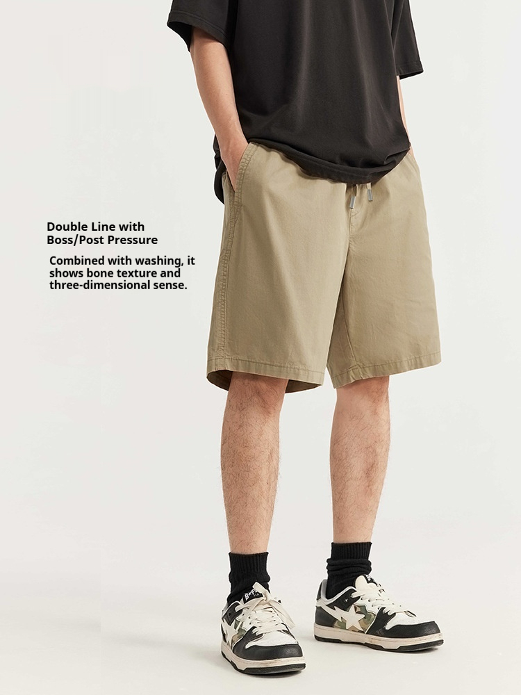 GorgeousBen Men's 100% Cotton Washed Straight-Leg Shorts, Casual Streetwear Bottoms, Multi-Colors for Summer, Sizes XS-L-XL