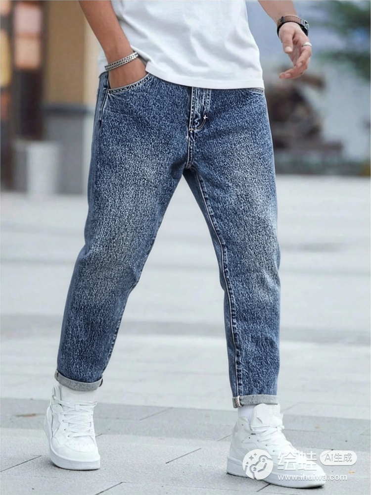 GorgeousBen Men's Retro Washed Straight Leg Non-Stretch Denim Pants