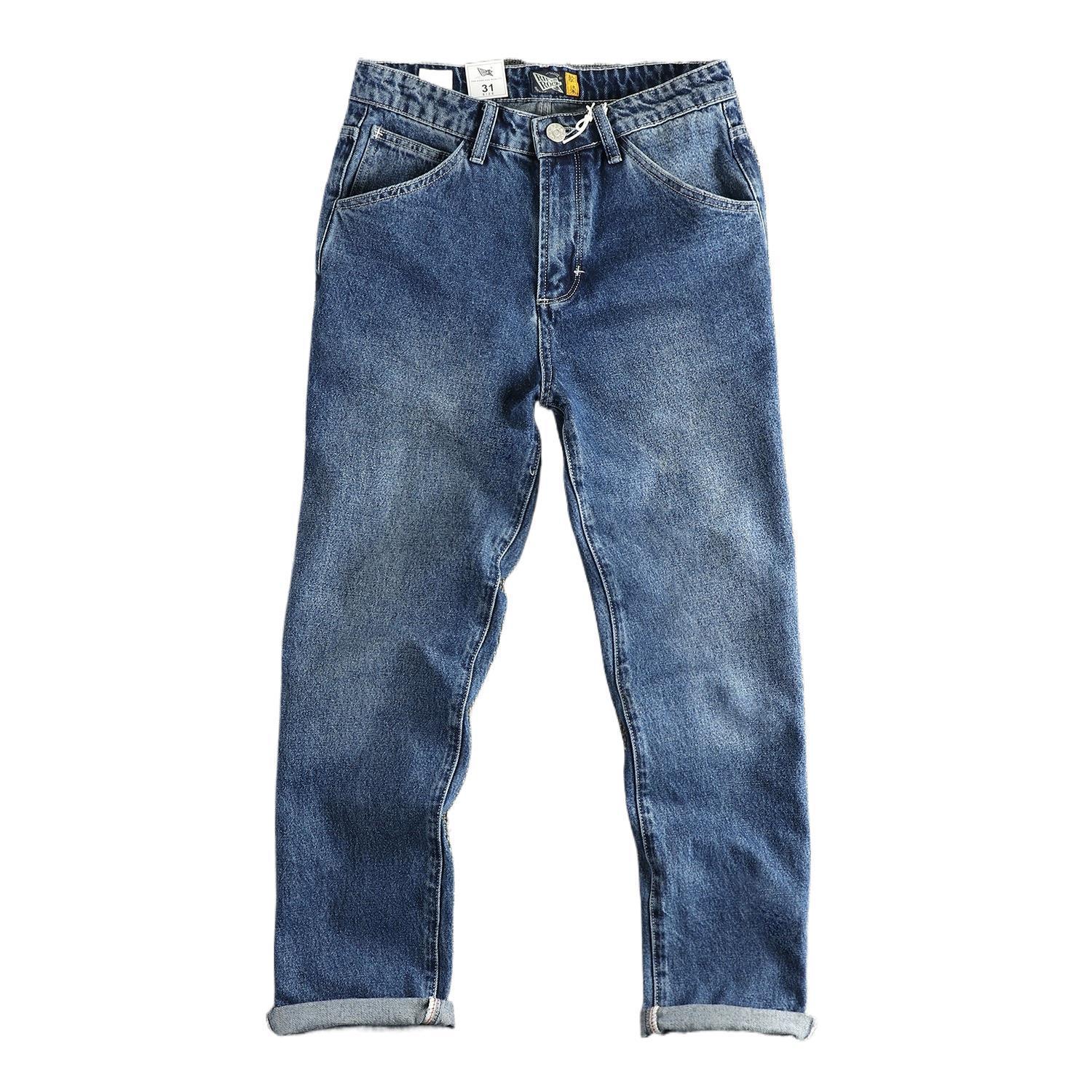New High-end Foreign Trade Water-washed Blue Jeans Men's American Style Casual Retro Trendy Straight Non-elastic Youth Long Pants