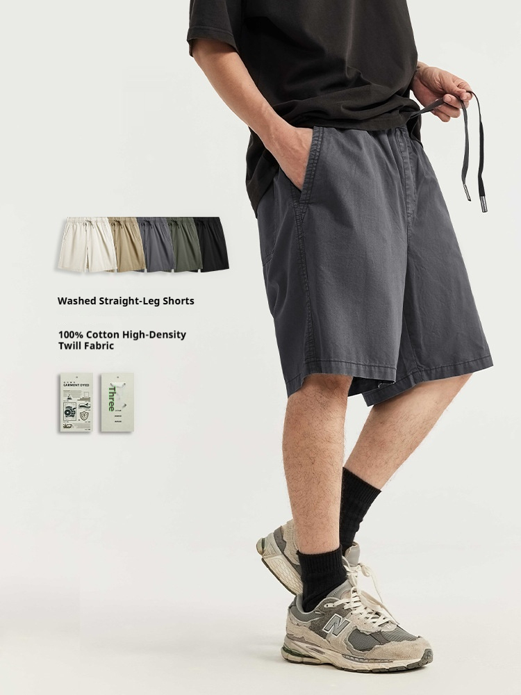 GorgeousBen Men's 100% Cotton Washed Straight-Leg Shorts, Casual Streetwear Bottoms, Multi-Colors for Summer, Sizes XS-L-XL