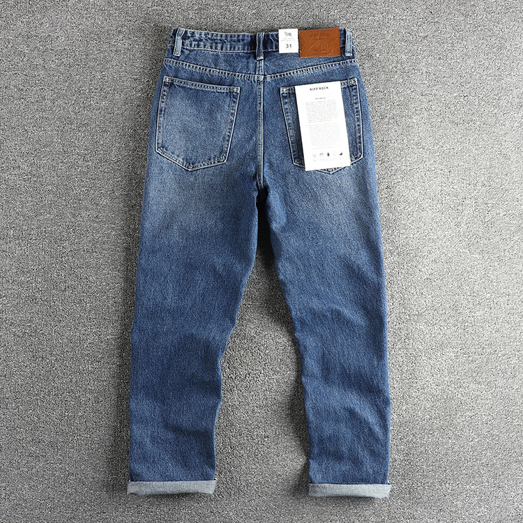 New High-end Foreign Trade Water-washed Blue Jeans Men's American Style Casual Retro Trendy Straight Non-elastic Youth Long Pants
