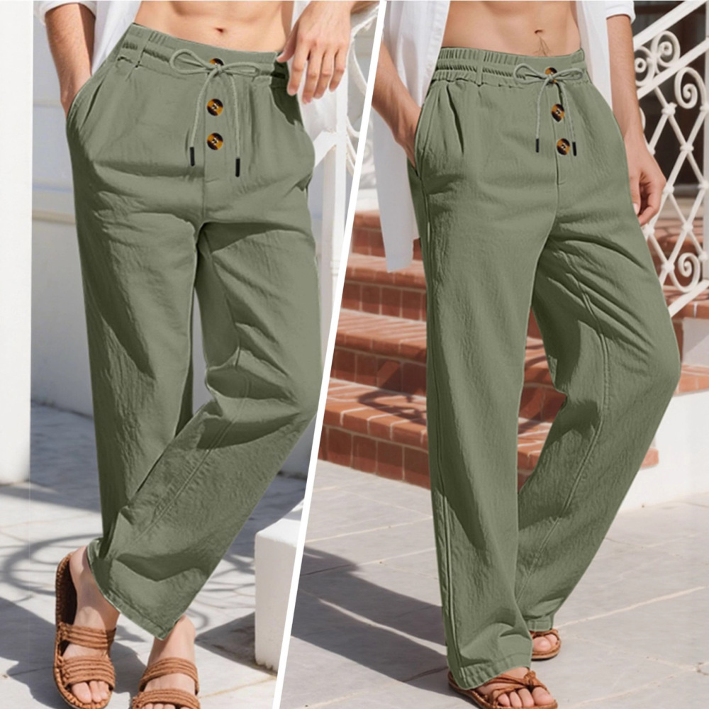 New Amazon In-Stock Autumn Cotton-Linen Casual Pants, Export Wish Breathable Loose Straight Quick-Dry Linen Trousers