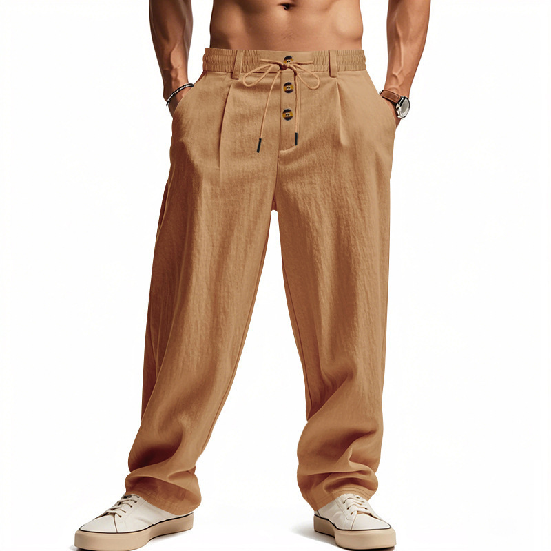 New Amazon In-Stock Autumn Cotton-Linen Casual Pants, Export Wish Breathable Loose Straight Quick-Dry Linen Trousers