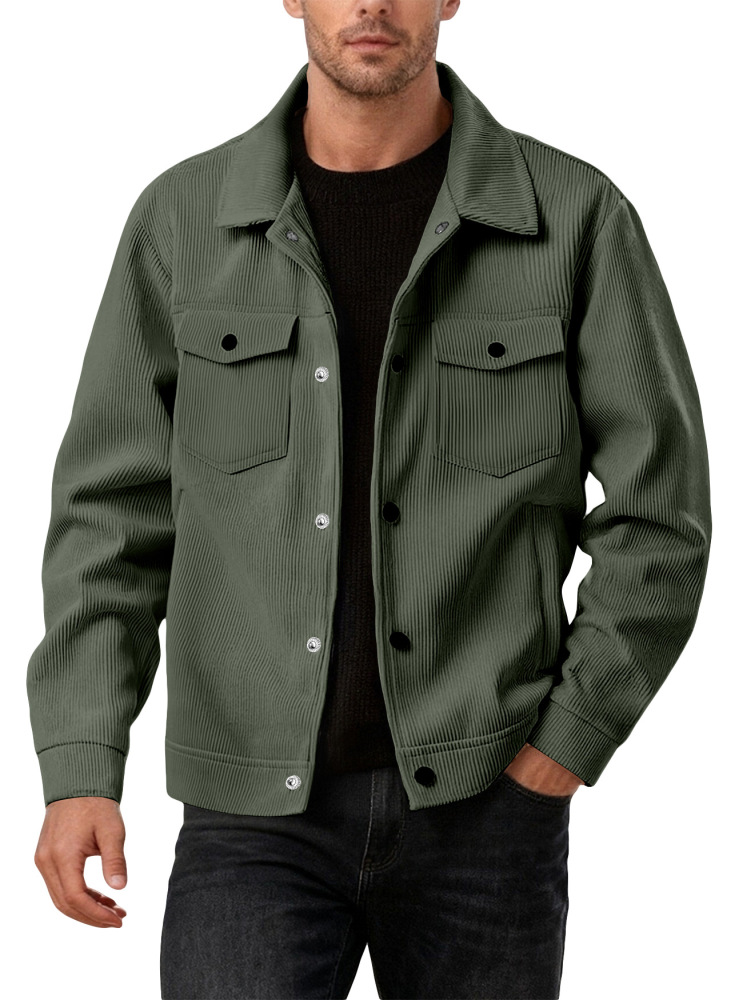 European and American Style Corduroy Single-Breasted Trendy Lapel Long-Sleeve Shirt Pocket Jacket Men's Sports Casual Jacket