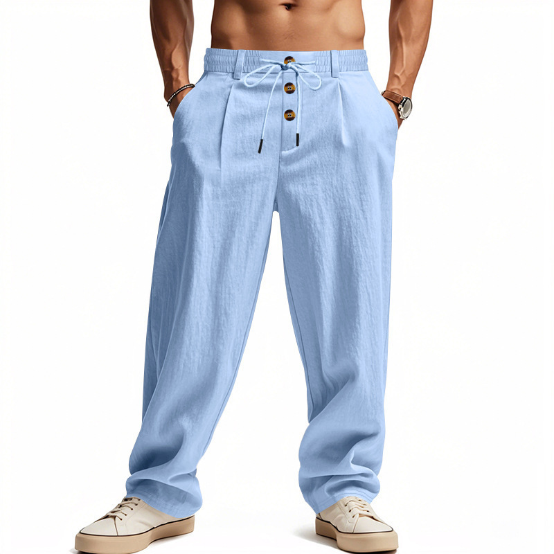 New Amazon In-Stock Autumn Cotton-Linen Casual Pants, Export Wish Breathable Loose Straight Quick-Dry Linen Trousers