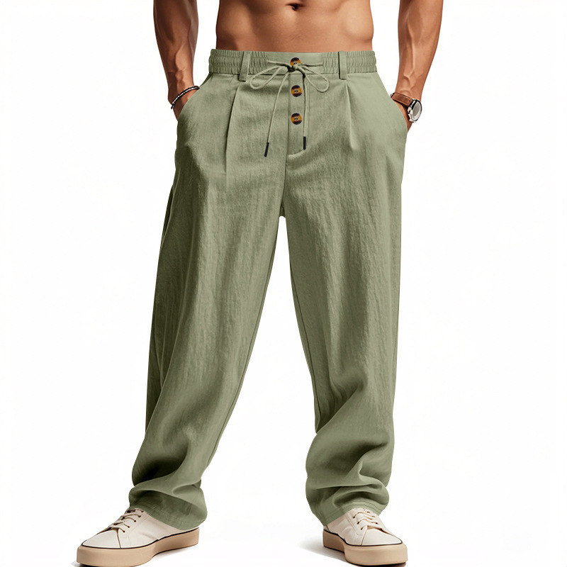 New Amazon In-Stock Autumn Cotton-Linen Casual Pants, Export Wish Breathable Loose Straight Quick-Dry Linen Trousers