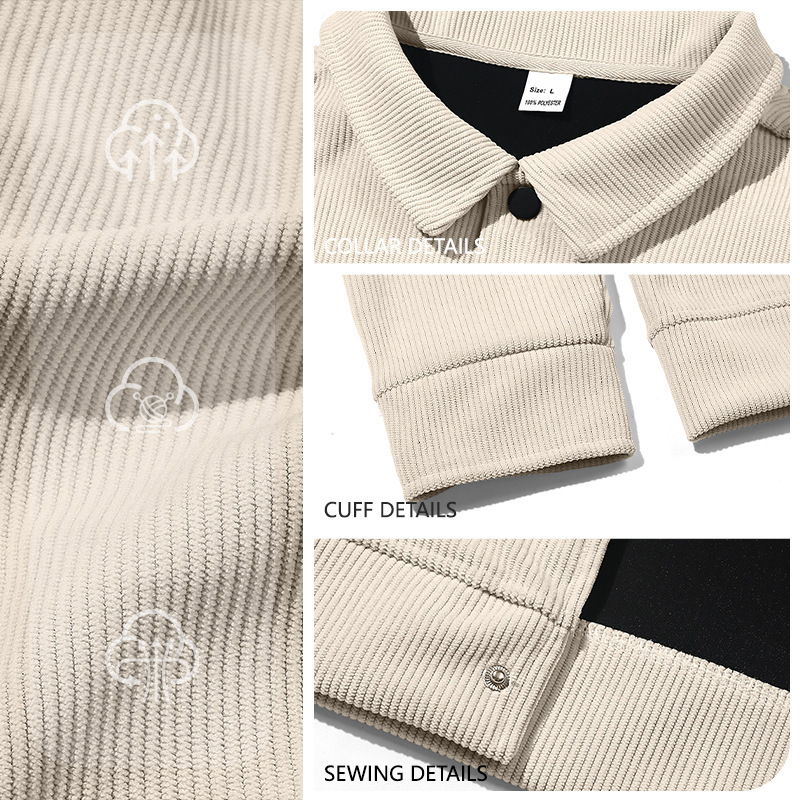 European and American Style Corduroy Single-Breasted Trendy Lapel Long-Sleeve Shirt Pocket Jacket Men's Sports Casual Jacket