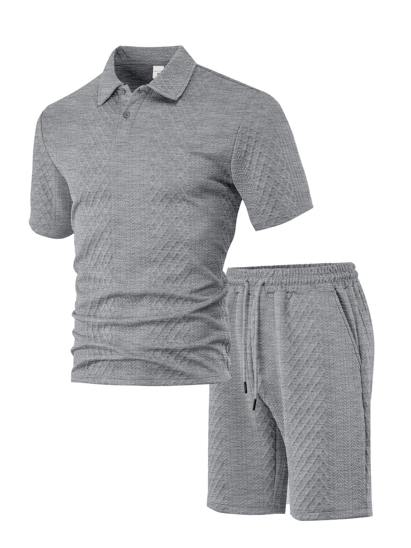 New European and American Cross-Border Men's Jacquard Fabric Polo Summer Thin Plaid Casual Sports Short-Sleeved Suit for Men
