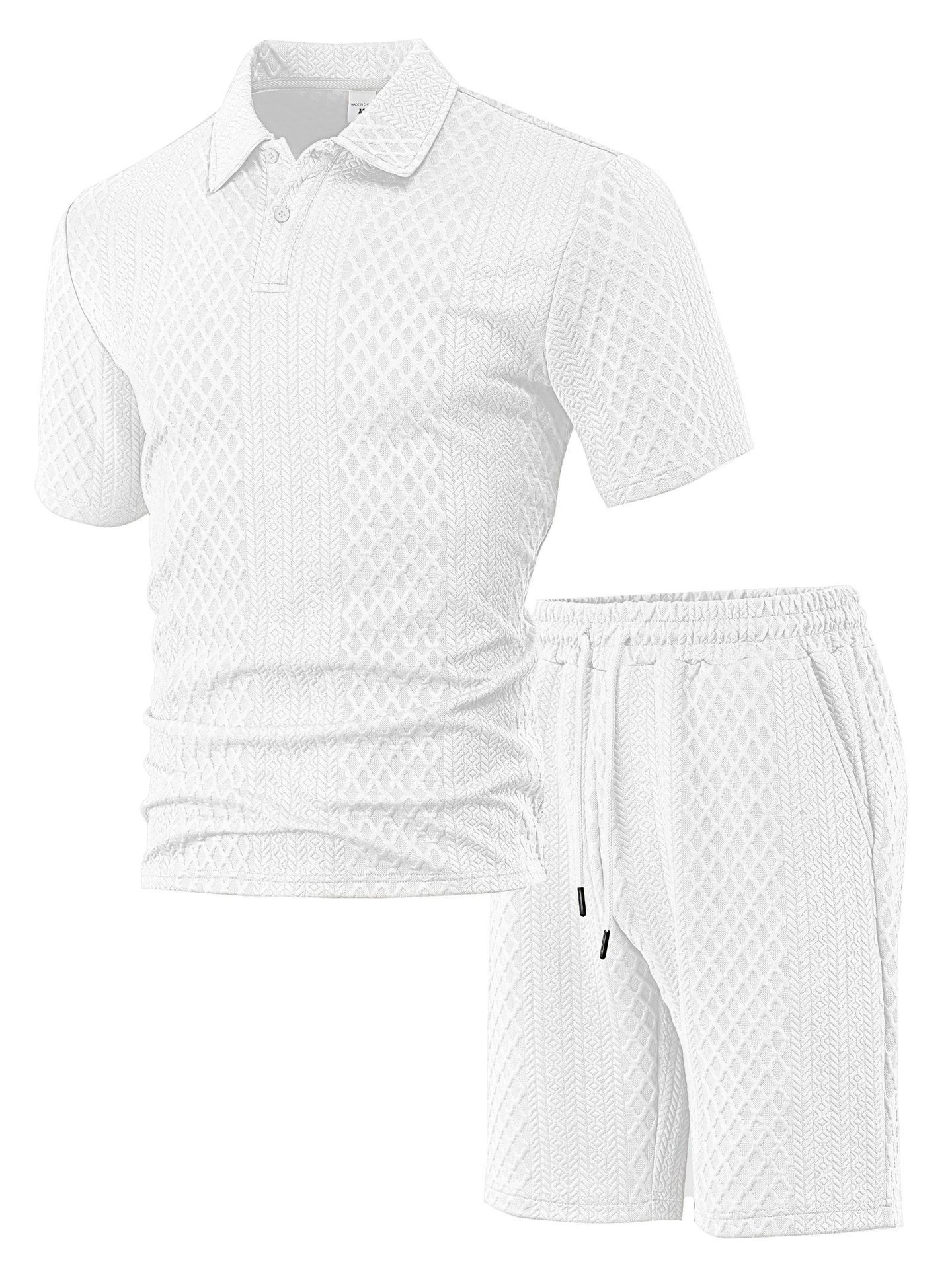 New European and American Cross-Border Men's Jacquard Fabric Polo Summer Thin Plaid Casual Sports Short-Sleeved Suit for Men