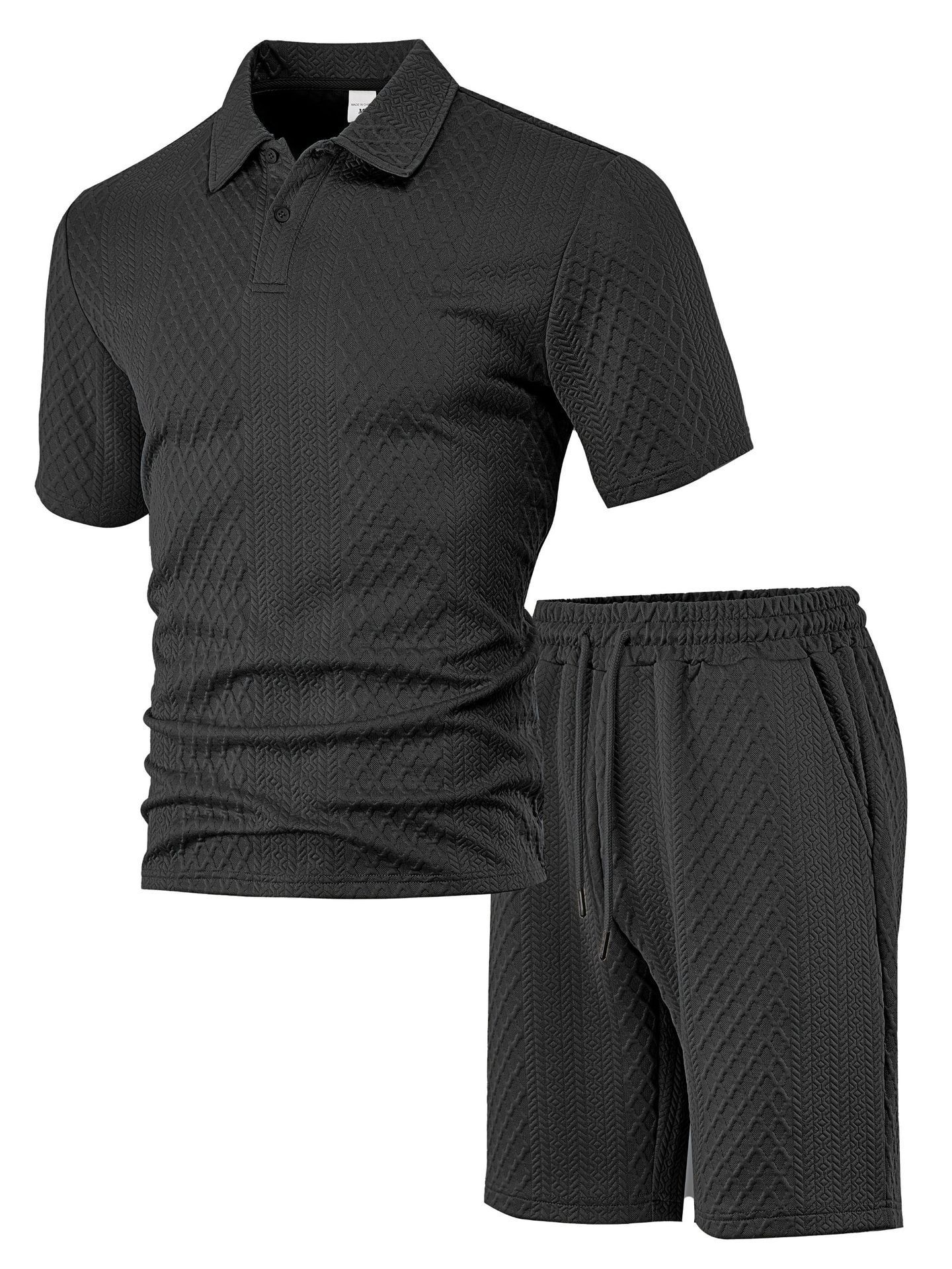 New European and American Cross-Border Men's Jacquard Fabric Polo Summer Thin Plaid Casual Sports Short-Sleeved Suit for Men
