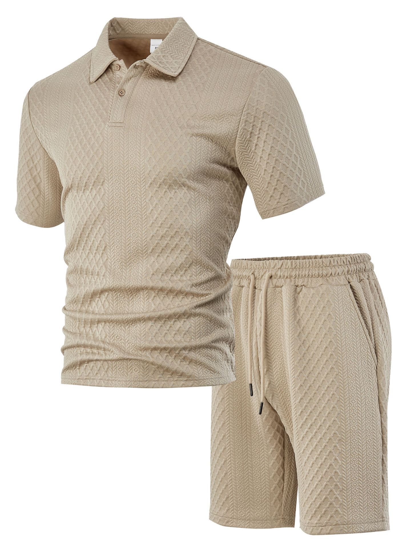 New European and American Cross-Border Men's Jacquard Fabric Polo Summer Thin Plaid Casual Sports Short-Sleeved Suit for Men