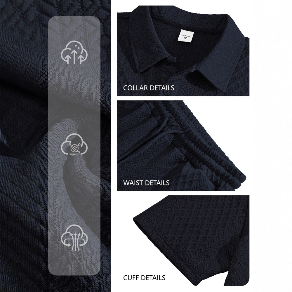 New European and American Cross-Border Men's Jacquard Fabric Polo Summer Thin Plaid Casual Sports Short-Sleeved Suit for Men