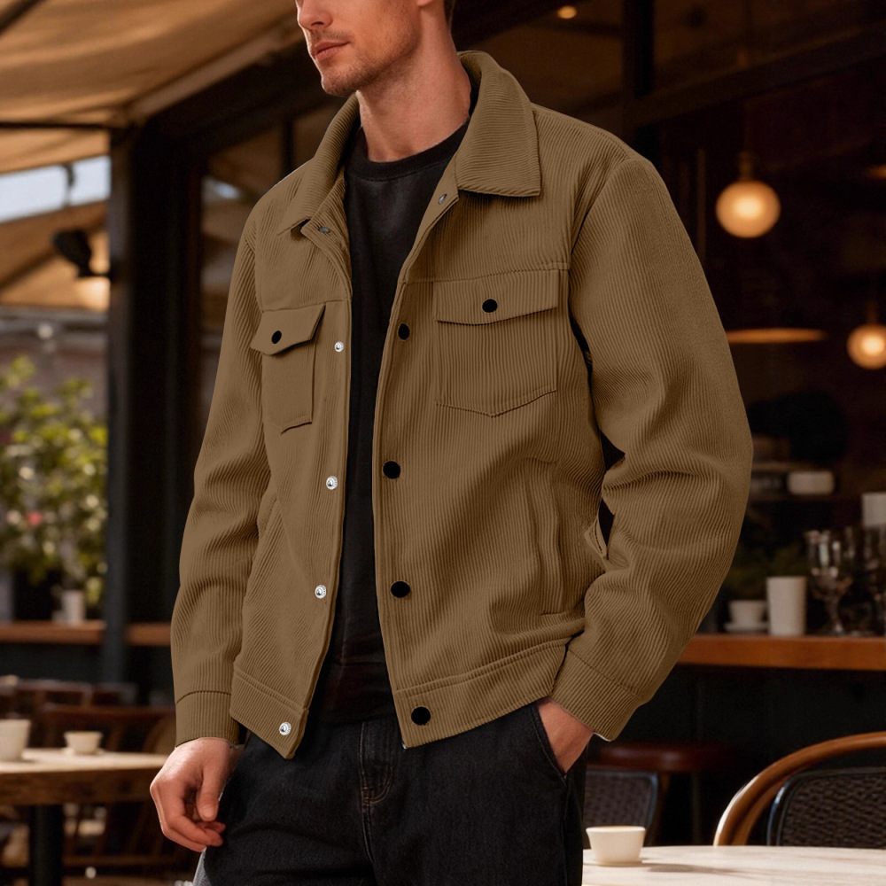 European and American Style Corduroy Single-Breasted Trendy Lapel Long-Sleeve Shirt Pocket Jacket Men's Sports Casual Jacket