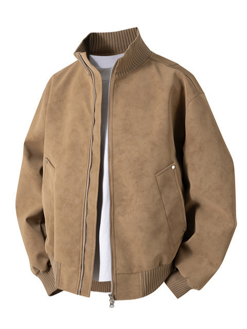 GorgeousBen Men’s Vintage PU Leather Bomber Jacket, Loose Fit Windproof Casual Coat with Ribbed Cuffs, for Spring Autumn, S-5XL