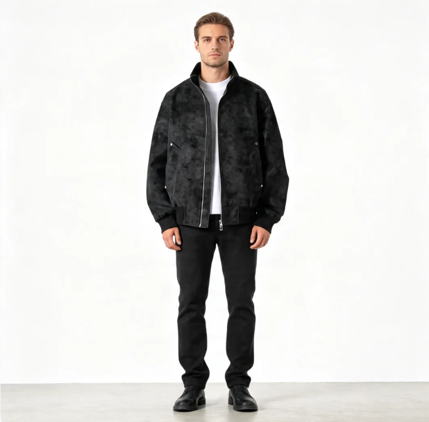 GorgeousBen Men’s Vintage PU Leather Bomber Jacket, Loose Fit Windproof Casual Coat with Ribbed Cuffs, for Spring Autumn, S-5XL