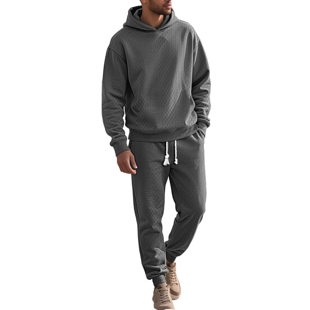 Cross-border TK European and american style men's clothing spring and autumn loose leisure sports long-sleeved trousers large size jacquard hooded sweater set