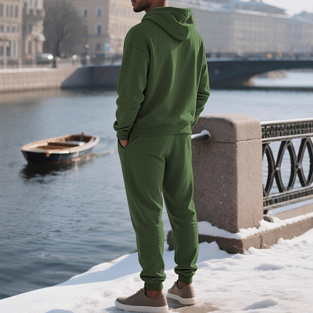 Cross-border TK European and american style men's clothing spring and autumn loose leisure sports long-sleeved trousers large size jacquard hooded sweater set