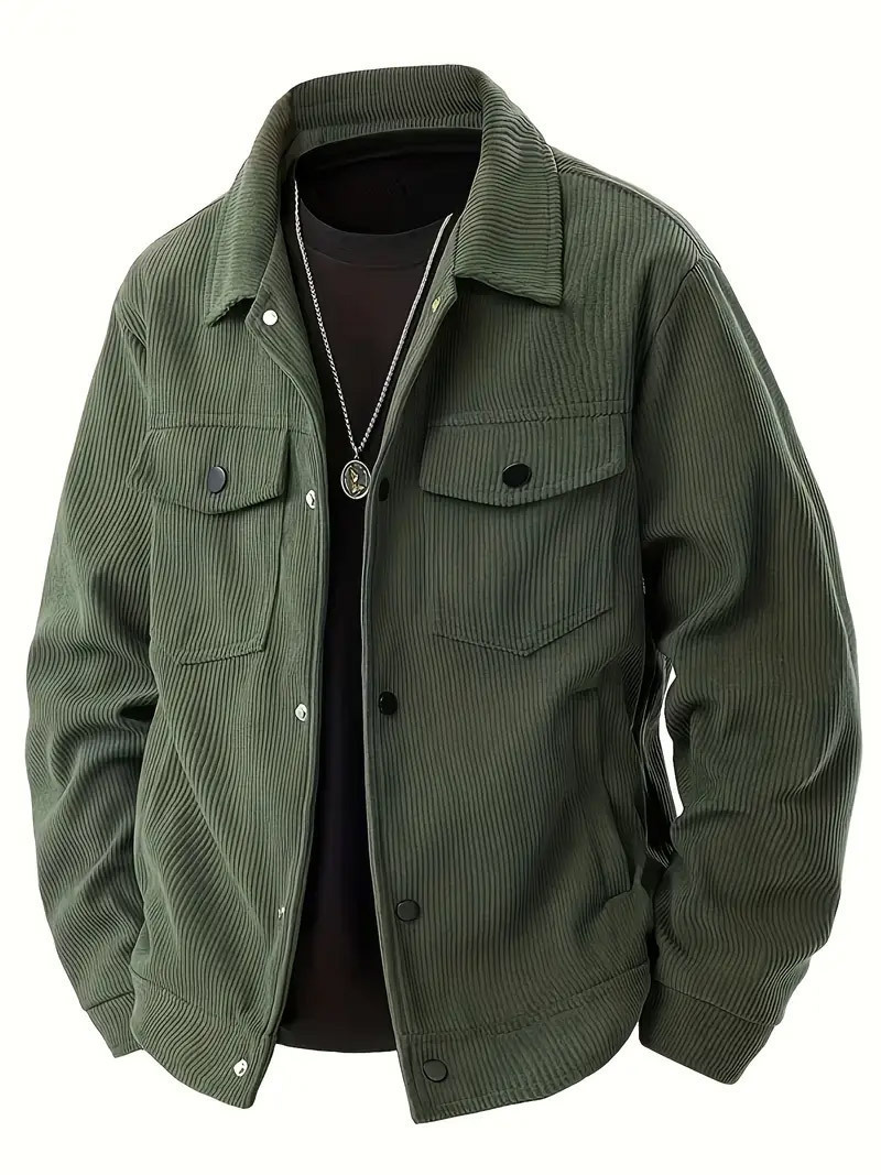 European and American Cross-Border Amazon Corduroy Single-Breasted Casual Collar Long-Sleeve Shirt Casual Sports Trendy Pocket Jacket for Men
