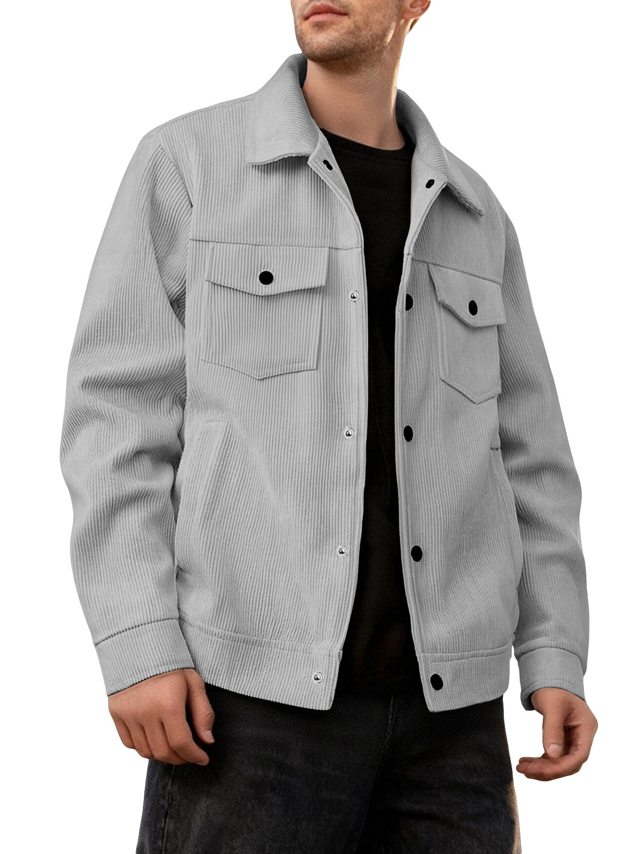 European and American Cross-Border Amazon Corduroy Single-Breasted Casual Collar Long-Sleeve Shirt Casual Sports Trendy Pocket Jacket for Men