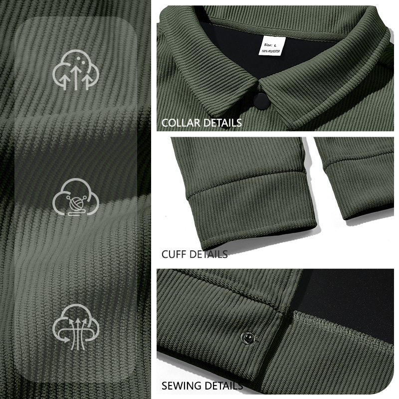 European and American Cross-Border Amazon Corduroy Single-Breasted Casual Collar Long-Sleeve Shirt Casual Sports Trendy Pocket Jacket for Men
