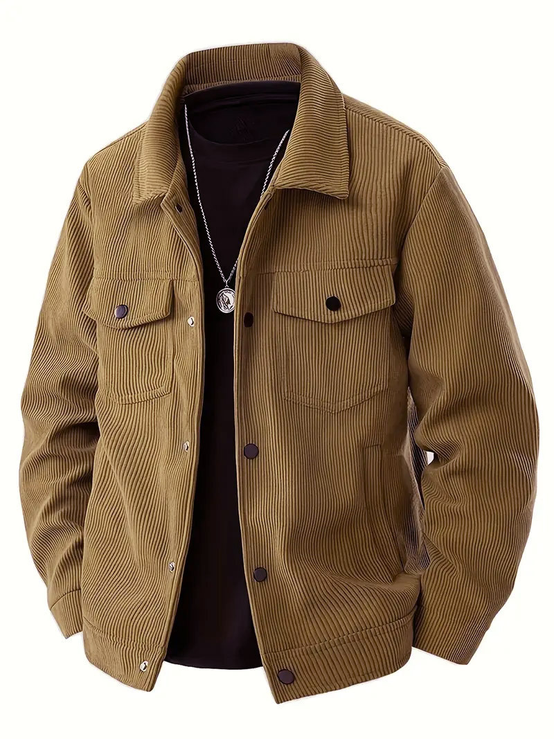 European and American Cross-Border Amazon Corduroy Single-Breasted Casual Collar Long-Sleeve Shirt Casual Sports Trendy Pocket Jacket for Men