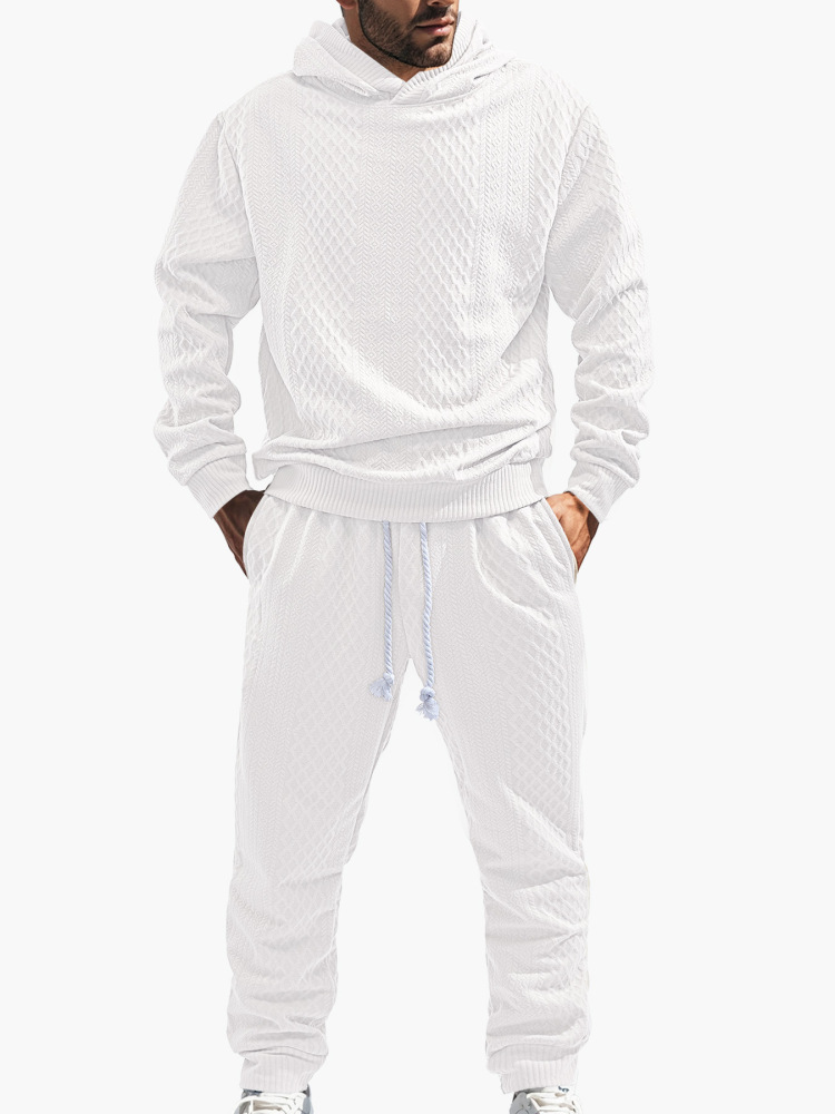 Cross-border TK European and american style men's clothing spring and autumn loose leisure sports long-sleeved trousers large size jacquard hooded sweater set