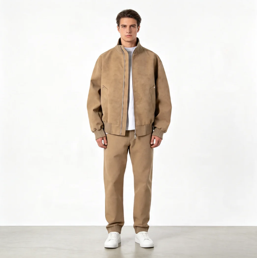 GorgeousBen Men’s Vintage PU Leather Bomber Jacket, Loose Fit Windproof Casual Coat with Ribbed Cuffs, for Spring Autumn, S-5XL