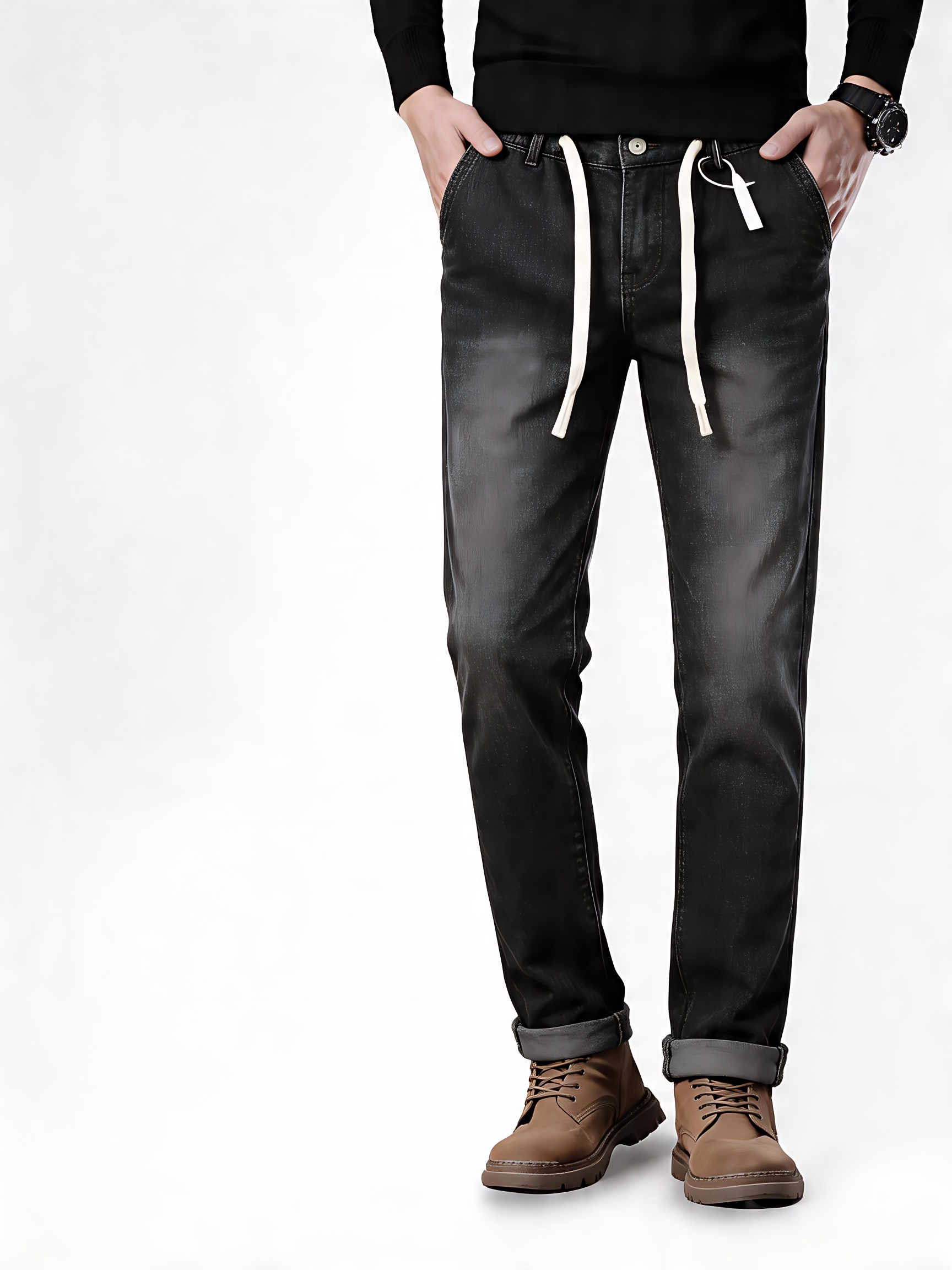 GorgeousBen long staple cotton jeans, vintage tie dye jeans, washed distressed jeans, men's loose straight jeans, black grey jeans