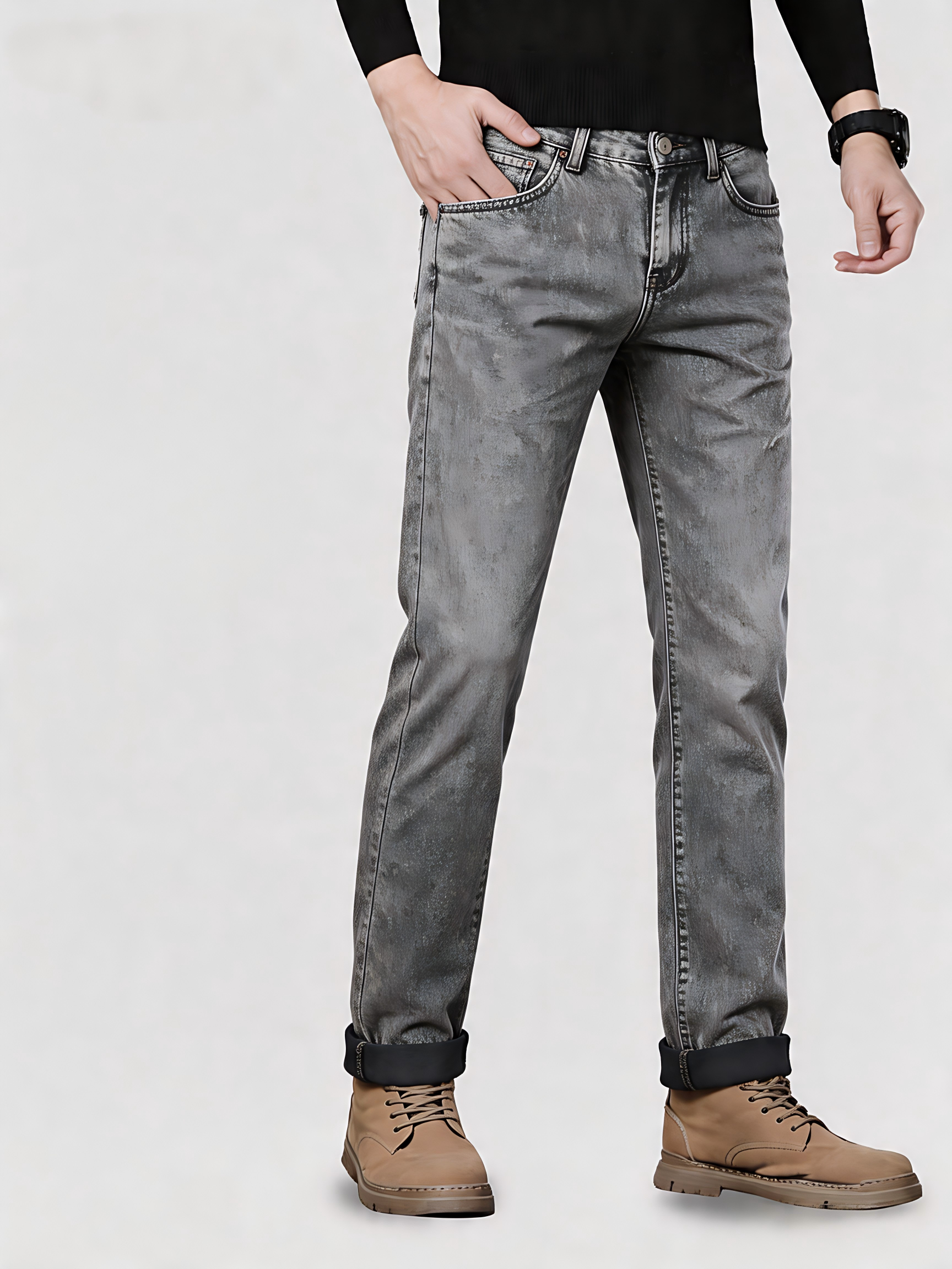 GorgeousBen long staple cotton jeans, vintage tie dye jeans, washed distressed jeans, men's loose straight jeans, black grey jeans